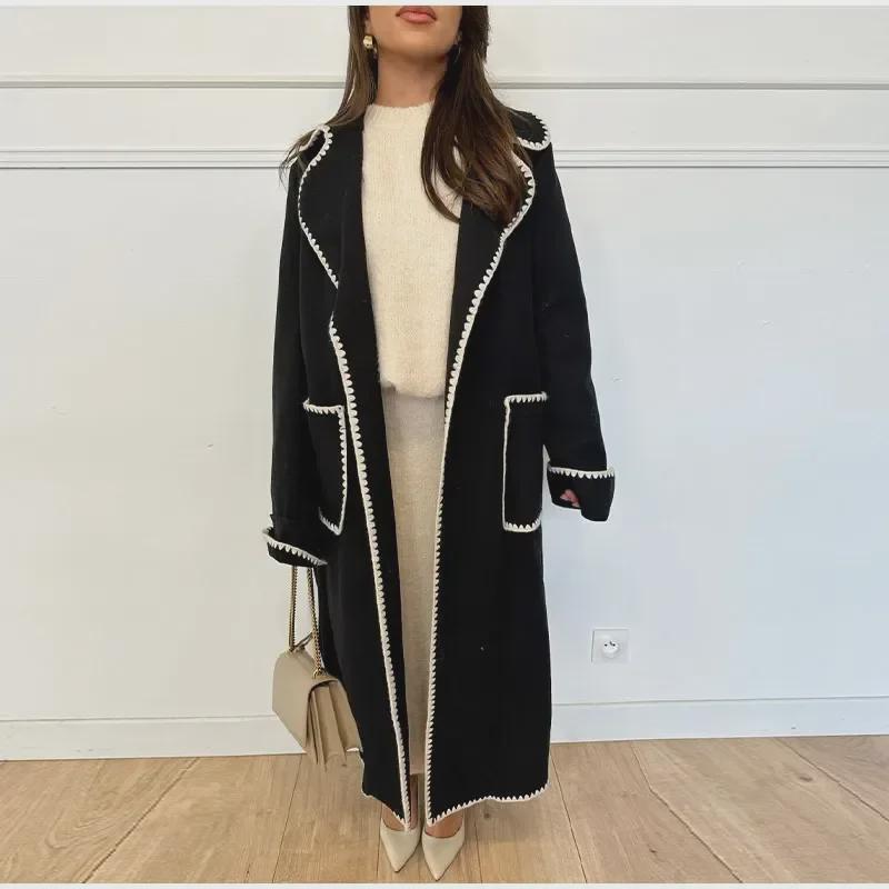 2023 Warm Long-Sleeved Woolen Lace-Up Women's Coat for Autumn/Winter