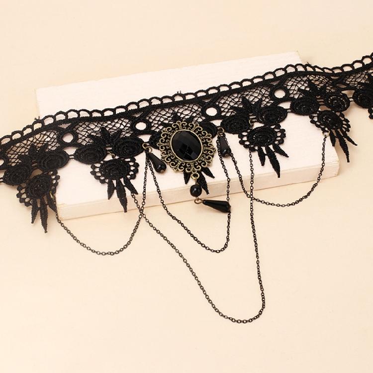 Chain Lace Choker Necklace Vintage Tassel Chain Necklace Punk Crystal Collar