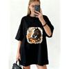 Black Oversized T Shirt Dress With Horse And Floral Print For Casual Wear