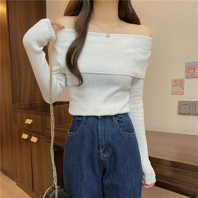 Elegant Long Sleeve Women Pullover Sweater Off Shoulder Knitted Base Tops Jumper Autumn Casual Slim Fit Sweaters
