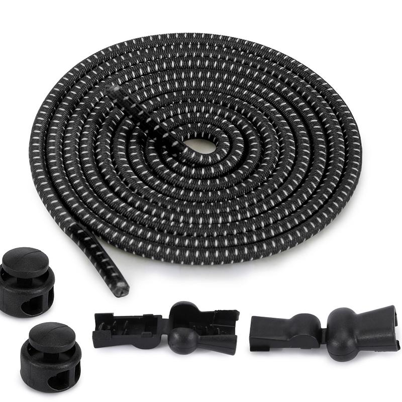 1 pair Colorful elastic band circular spring buckle adult and child elastic no tying, black and white lazy shoelaces
