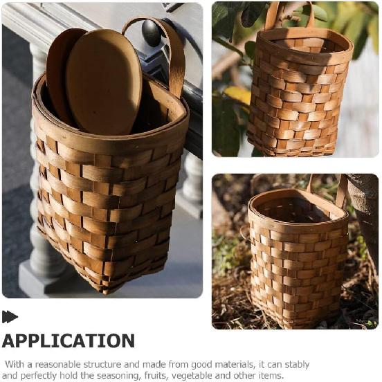 UPKOCH Wooden Basket - Rustic Woven Hanging Basket for Flowers, Chopsticks, Potatoes, Onions, Sundries Storage, Willow and Rattan, 9.82x6.68x5.31in