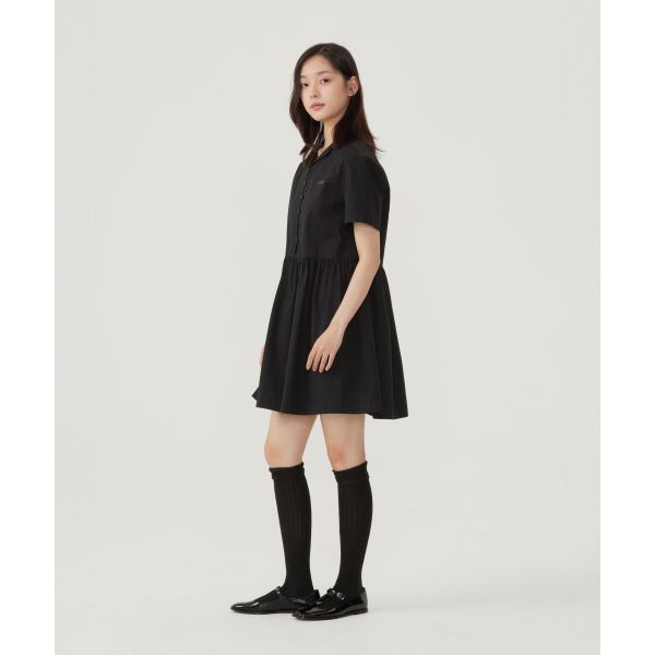 Covernat Ss26 Polo Neck Solid Color Soft Loose Comfortable Fashion Summer Short Sleeve Dress Women dress CO2601OP71BK