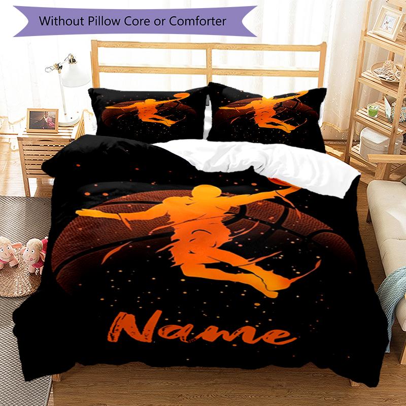 3pcs Custom Name Basketball Bedding Set Duvet Cover Closure Includes 1 Duvet Cover & 2 Pillowcases, Soft and Comfortable for All Seasons.