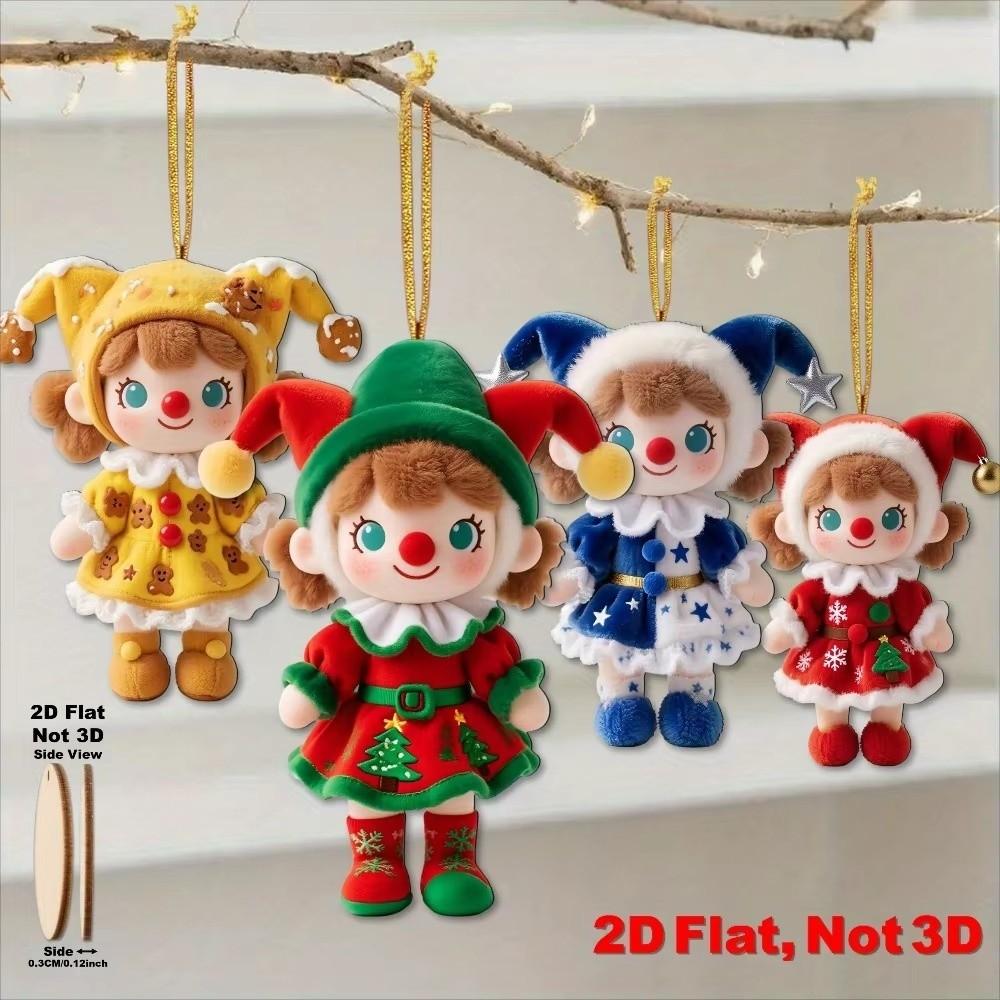 12pcs Colorful Christmas Doll Decoration Wooden Handcrafted Christmas Tree Ornament 2D Flat Traditional Design