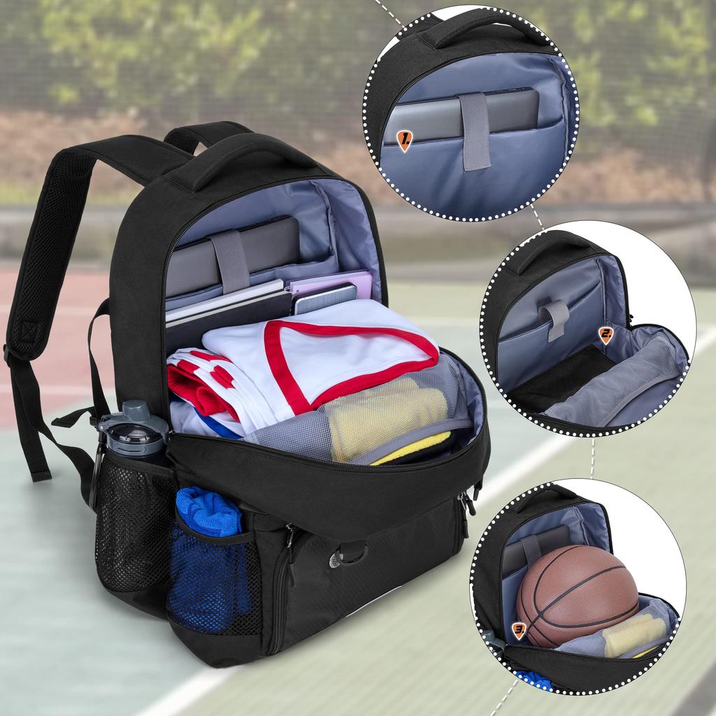 DSLEAF Basketball-Rucksack, Basketball-Rucksack, Studenten-Basketball-Rucksack, Ballaufbewahrung, Fußball-Rucksack für Jungen (Schwarz)