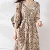 Elegant Broken Flowers A-Line Dresses Vintage Lace V-Neck Spliced Female Clothing Summer Hollow Out Drawstring Waist Midi Dress