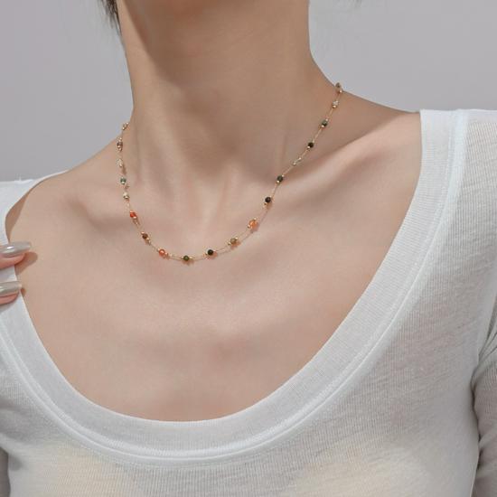 Japanese Retro Colorful Natural Stone Delicate Necklace for Women