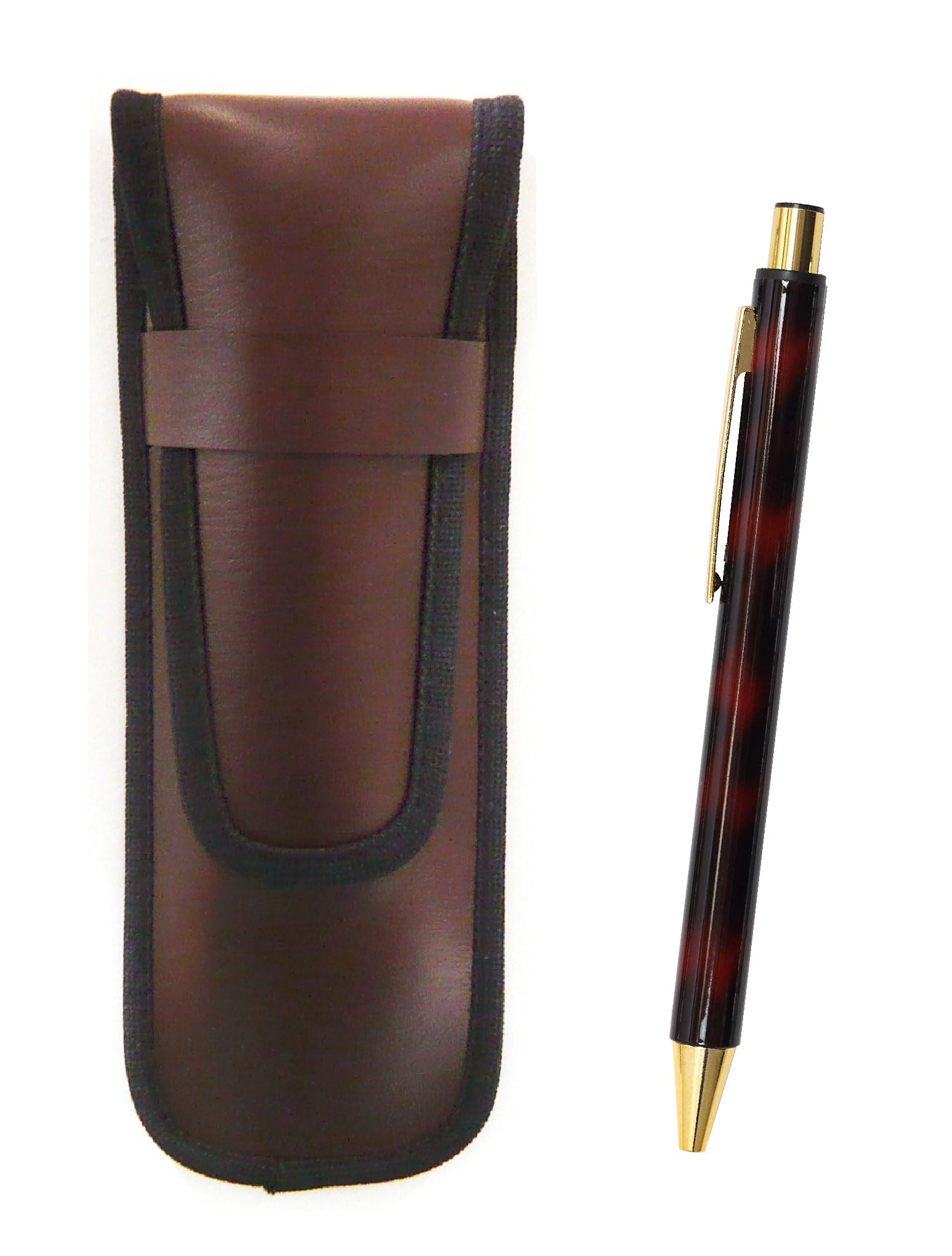 

Takizawa Slim Synthetic Leather Pen with NQ30 Thick Metal Straight Knock Ballpoint Pen Case, Brown, Set, Marble, 3-Pack, T23-KBSC-NQ30B-M-3