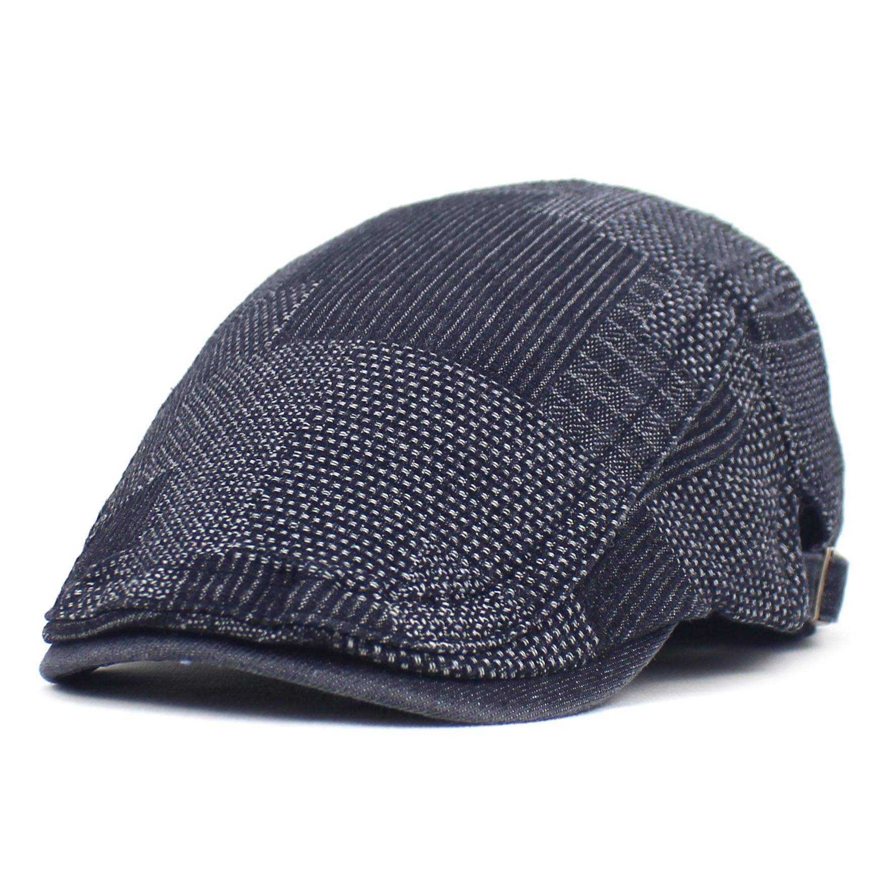 Denim Splicing Fashion Beret Men s and Women s Summer Cap Men s Hat Casual Forward Hat M（56-58cm）