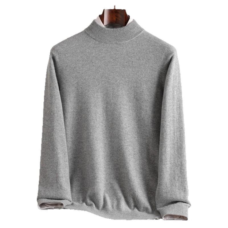 Autumn And Winter Men'S Pure Cashmere Long-Sleeved Semi-Turtleneck Loose Versatile Cashmere Simple Knitted Pullover