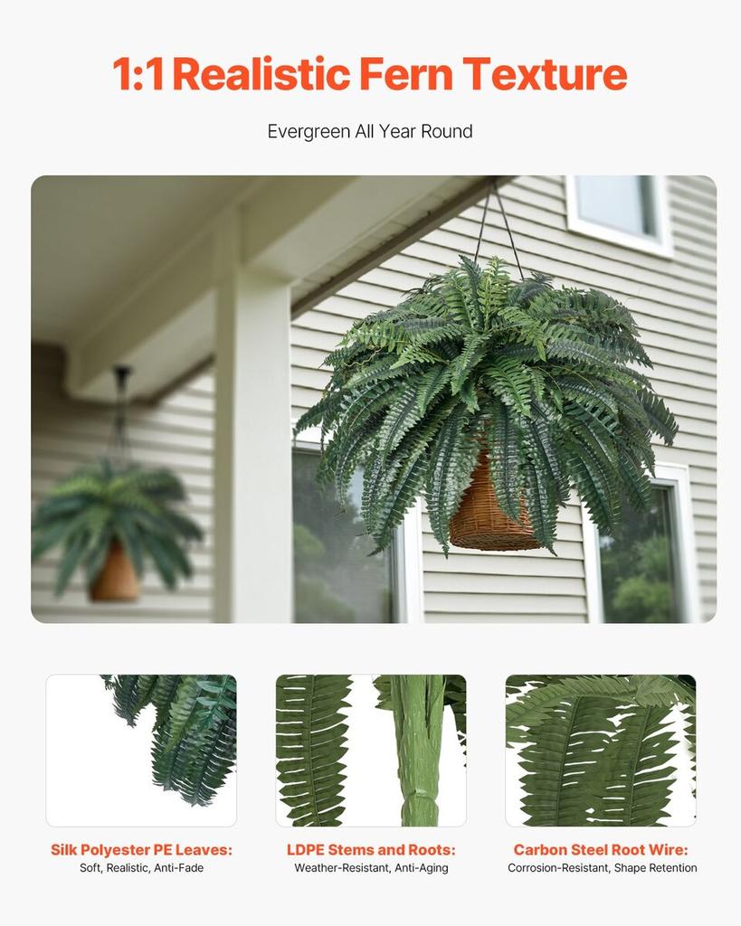 Artificial Boston Fern Large Plastic Fern 88 Branches Indoor Outdoor Decor