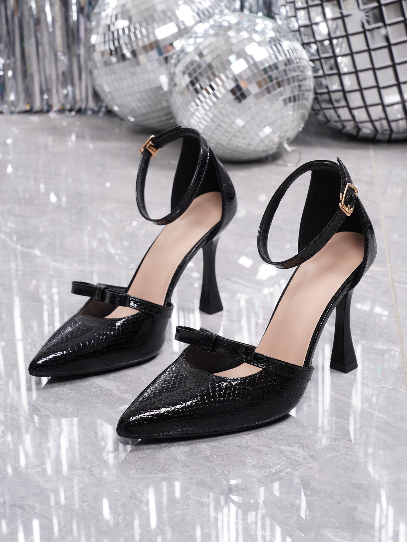 Women s Pointed Toe Bow Strap High Heels: Spring  Autumn Collection 38