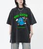 Turtle Planet American Cartoon Printed Retro Tee Shirts Women Casual Breathable Short Sleeve Cotton 0-Neck Washed T-Shirt