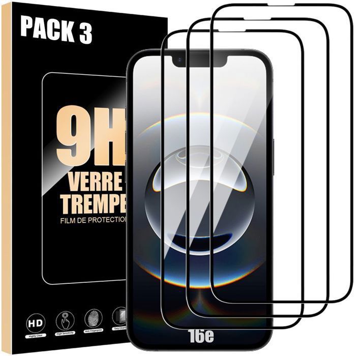 Film de protection en verre trempé - pour iPhone 16e - Lot de 3 - Antichoc - Anti-rayures - 9H
