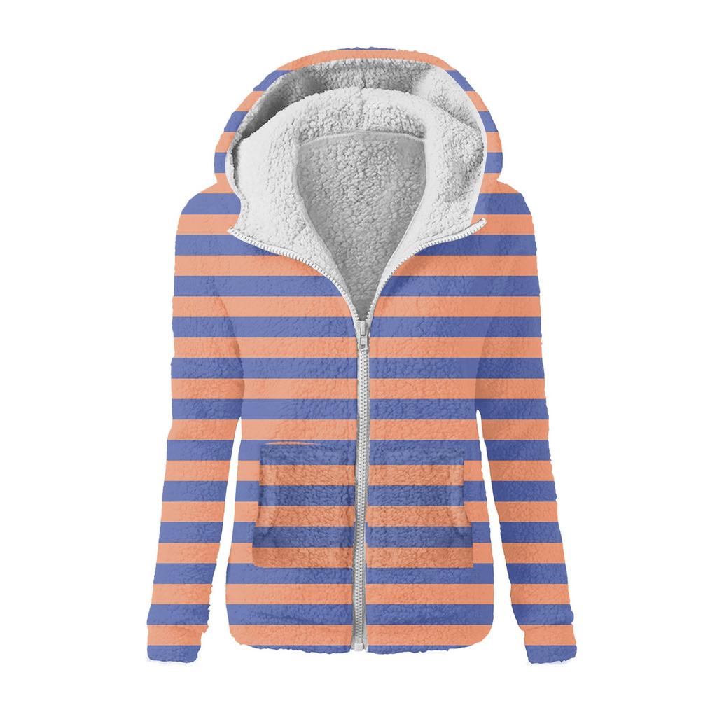 Women's Fashion Printing Sweatshirt Loose Hooded Plush Zip Up Jacket Top