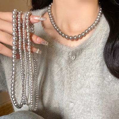 2024 New French High-end Gray Pearl Necklace for Women Fashionable Simple Daily Accessories Party  Birthday Gifts