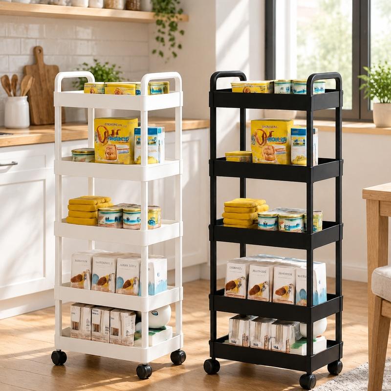 Multi-Tier Rolling Storage Cart with Wheels for Kitchen, Fruits, Snacks, Vegetables, and Books