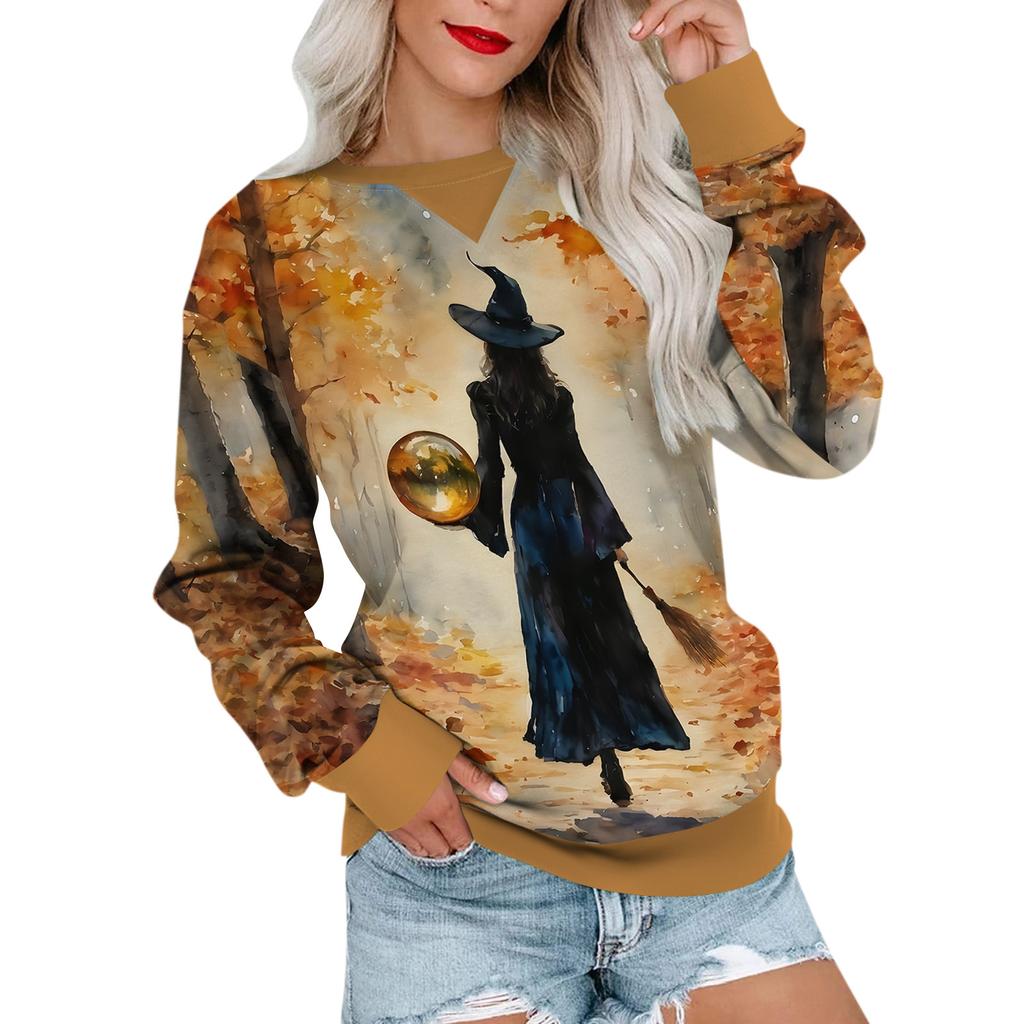 Women's Casual Printing Pullover Long Sleeve Shirt Oversized Sweatshirt
