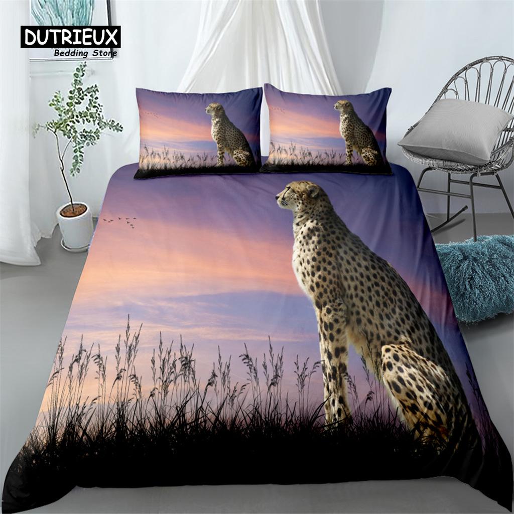 Sunset Tiger 3d Duvet Cover Set, Fashion Bedding Set, Soft Comfortable Breathable Duvet Cover, For Bedroom Guest Room Decor