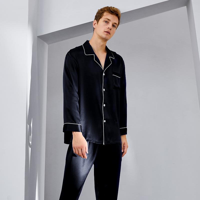 Men's Silk Pajama Set: Butterfly Embroidered Long Sleeve Top & Pants, 100% Mulberry Silk