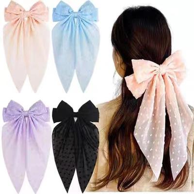 Fashion Chiffon Bow Hair Clip Elegant Women Solid Spring Clip Hair Pin Retro Bow Hairpins Simple Headband Girls Hair Accessories