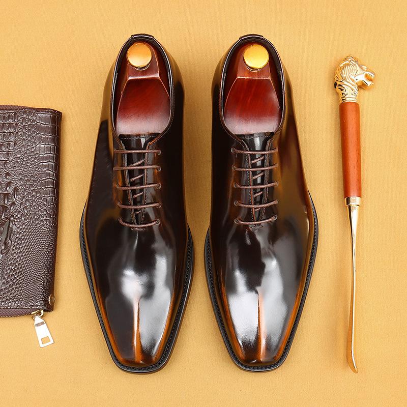 British Glossy Leather Shoes Men'S Formal Business Cowhide Inner Leather One-Piece Oxford Shoes