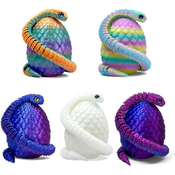 5PCS 3D Printed Snake Eggs with 11.8 Inch Snake Inside, Home Office Decor Executive Desk Toys for Autism/ADHD, Perfect for Easter Gifts, Collectibles