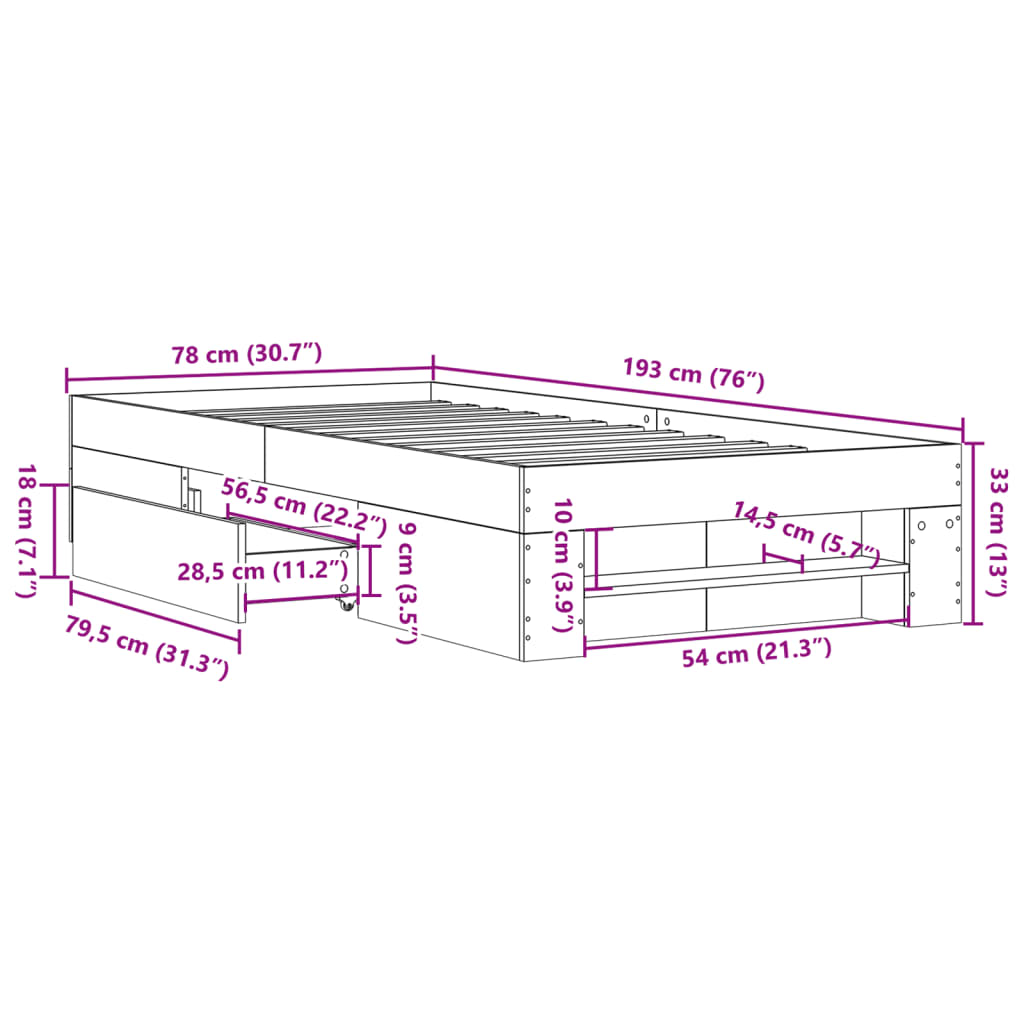 Bed Frame Black 75x190 cm Particleboard