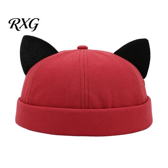 Leichter Modehut für Damen, Kappenhut ohne Schirm mit Katzenohren, Niedrige Schiebermütze, Verstellbare Skullcap, Stilvolle Unisex-Kappe für den täglichen Gebrauch, Schiffermütze