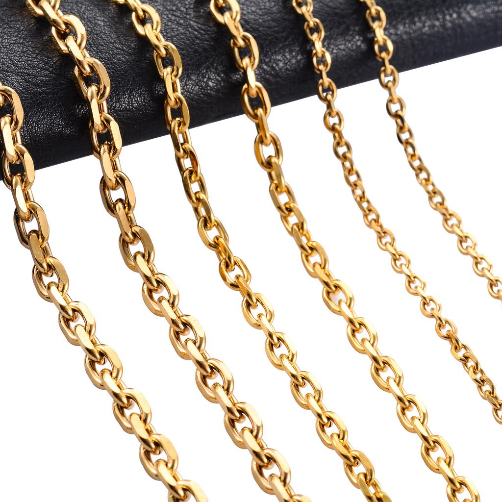 1.6/2.4/3/4/5mm Mens and Women Cut O Chain Gold Color Plated Stainless Steel Oval Rolo Necklace Choker Metal Jewelry Accessories