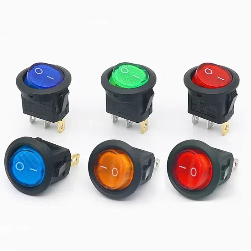4/8Pcs KCD1 Automobile Round Power Switch Button 12V/220V 3Pin ON/OFF KCD1 Rocker Switch 16A 12V 4-color Led Light