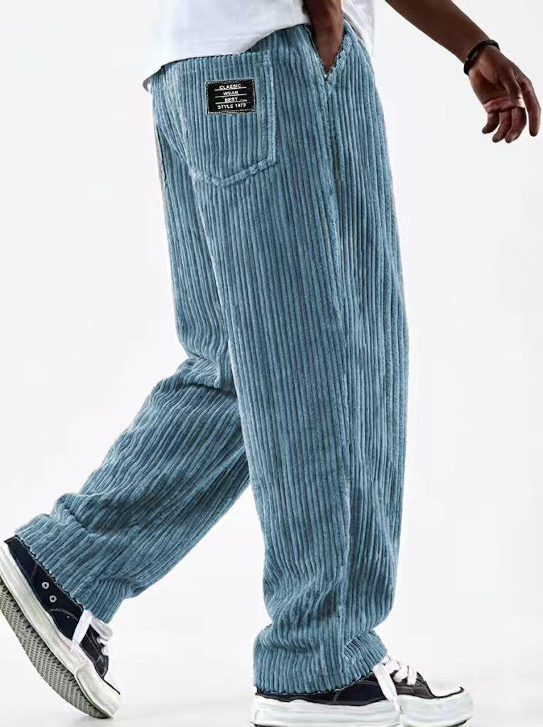 European & American Men's Wide Corduroy Logo Pocket Casual Loose Straight-Leg Pants 2026
