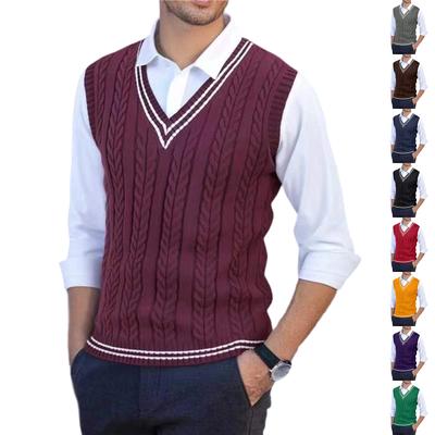 Herren Strickpullover V-Ausschnitt Zopfmuster Uniform Pulloverweste Strickpulloverweste