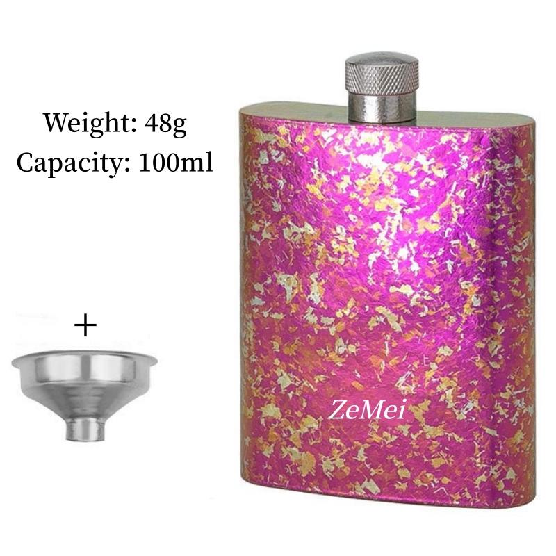 Portable Pure Titanium Hip Flask,3.4oz Spirits Vodka Cup Outdoors Whiskey Hip Flask,Flat Shape Flagon Men Gift Multiple Options