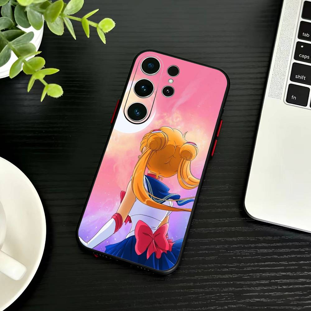 Kreslený kryt na telefon I-Sailor M-Moon pro Samsung S26, S25, S24, S23, S22, S30, S21, Ultra, Plus, FE 5G Černý měkký kryt