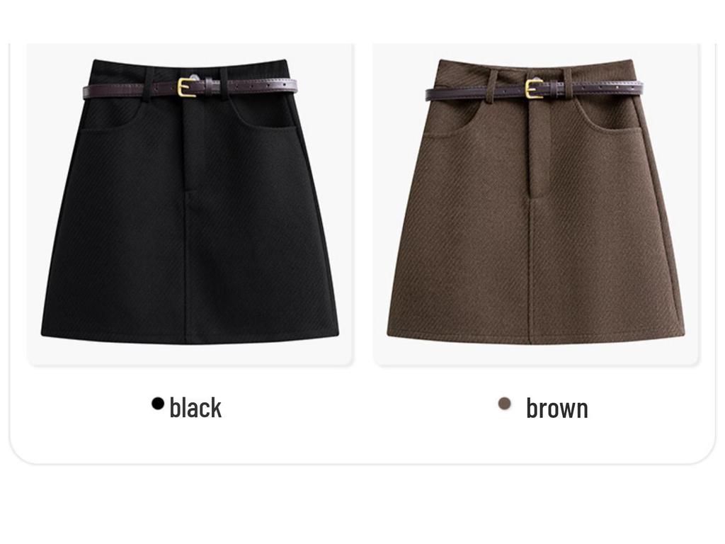 Plus Size Women's High-Waisted Woolen A-Line Skirt with Lining - Spring & Autumn Collection