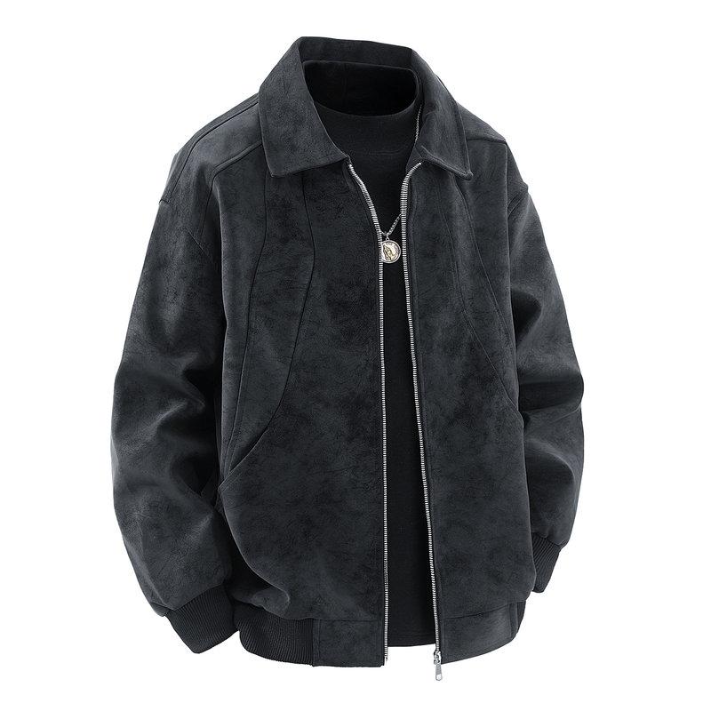 Leather Jacket Men's Workwear Leather Jacket Lapel Casual Solid Color Textured Leather Jacket