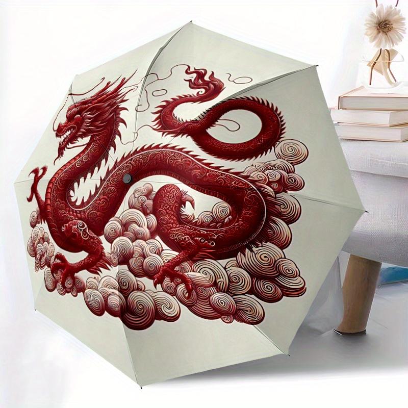 1pc Dragon Clouds Automatic Open/Close Umbrella with Windproof, Functional Design, 8-Rib Sturdy Canopy