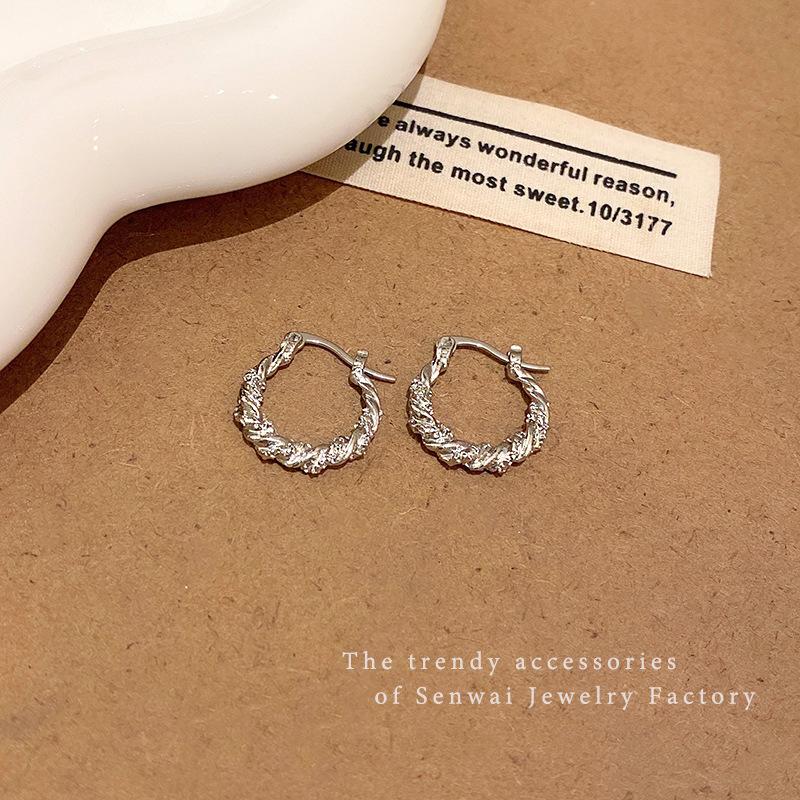 Korean Wound Metal Ear Buckle Women's Niche Cold Wind Silver Earrings Trendy Personality Ears