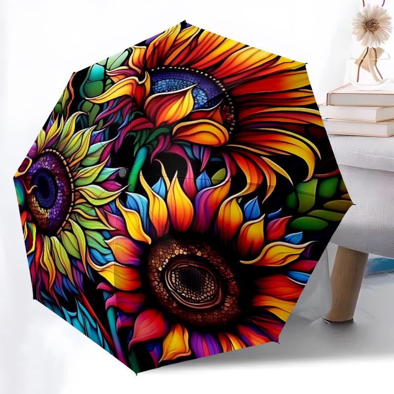 1pc Sunflower Mandala Automatic Open/Close Umbrella, Portable Folding Umbrella, Compact Travel Umbrella For, Birthday/Christmas Gift 5082
