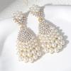 Luxury Pearl Drop Earrings  Micro-paved with Zircon Geometric Full Rice Pearl  Large Teardrop Earrings Affordable Luxury Jewelry