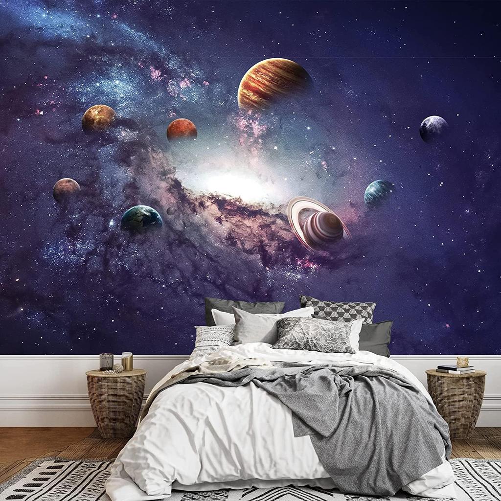 3D Purple Space Nebula Removable Mural Large Cosmic Planet Wallpaper for Bedroom Living Room Wall Mural