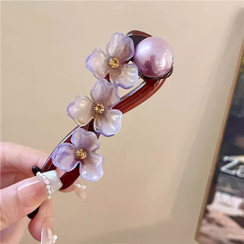 

Новая Элегантная Заколка-краб с Цветком и Перекрутом, Изысканные Заколки-невидимки со Стразами, Аксессуары для Волос для Женщин, Цветочный Головной Убор лавандовый