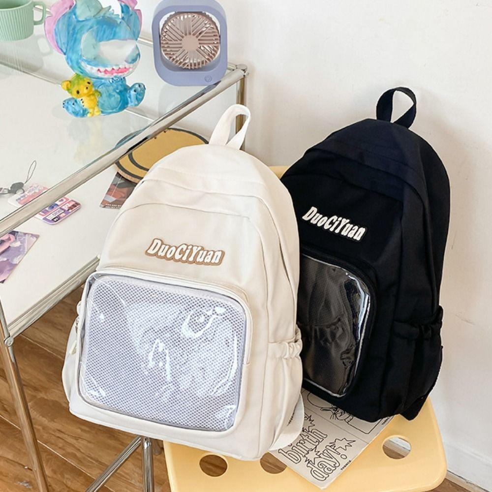 Solid Color Pockets Itabag Large Capacity Korean Style School Bag Jk Transparent Backpack  Kids