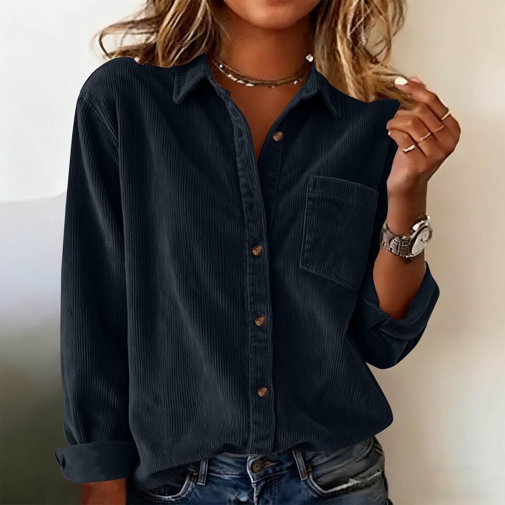 Women's Fashionable Oversized Collar Long-Sleeve Corduroy Casual Thick Shirt Jacket