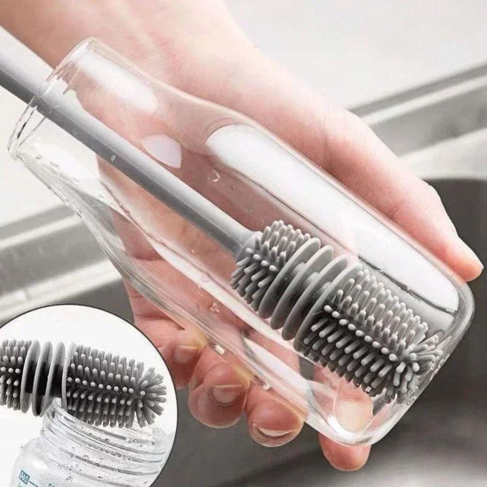 Heat-Resistant Bottle Cleaning Tool Long Handle Glass Cup Cleaner Silicone Bottle Brush  Home