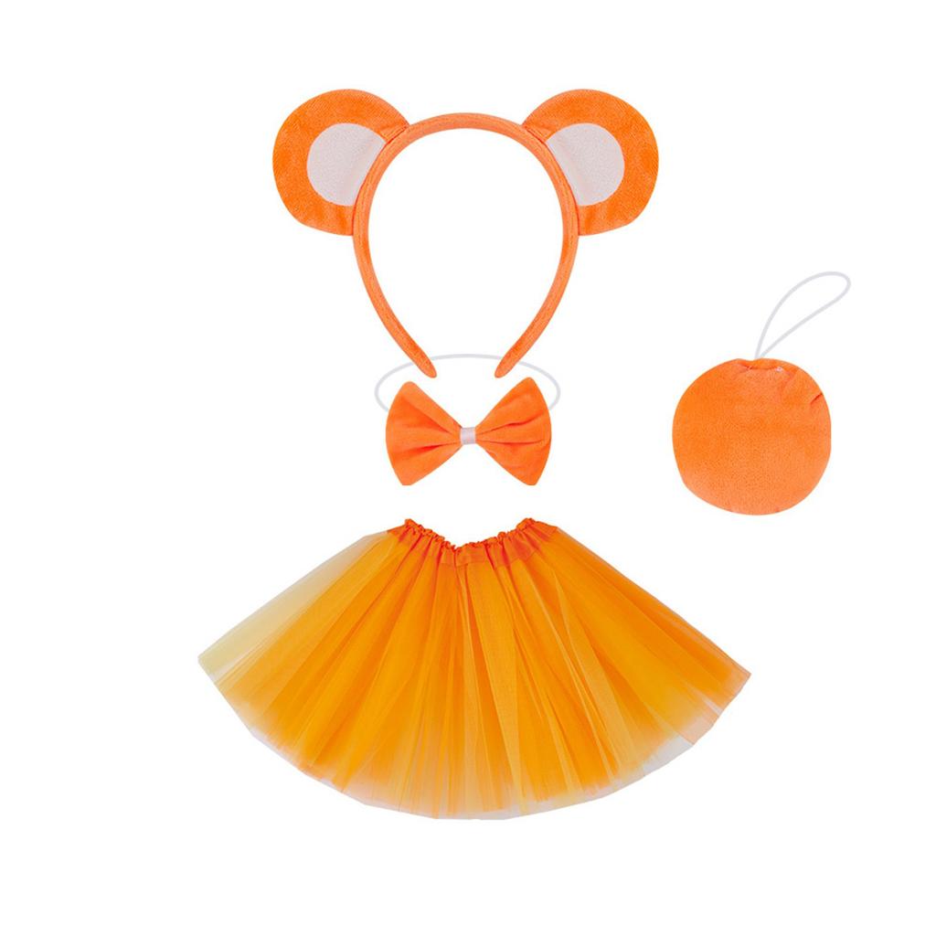 Cartoon Bear Ears Headband Bows Tie Mini Skirt Fashionable Soft Fabric Hair Accessory for Women and Kids