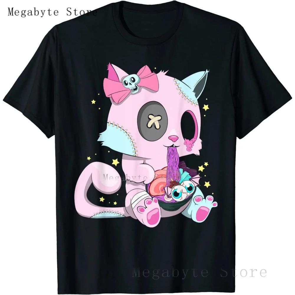 Pastel Goth T Shirt Men Women Kawaii Cartoon Gothic Cat Clothes Harajuku Shirt Unisex Graphic Tees Female Hip Hop T-shirt Male