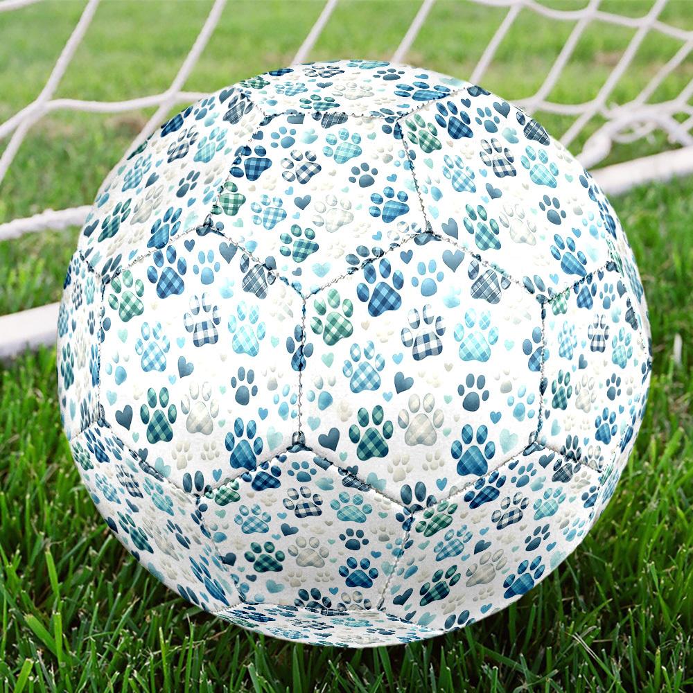 1pc Blue Plaid Paw Prints Soccer Balls Size 5 Machine-Stitched Ball, Sports League Outdoor Match Football Training Ball Futbol Voetbal. Q61289 Size 5